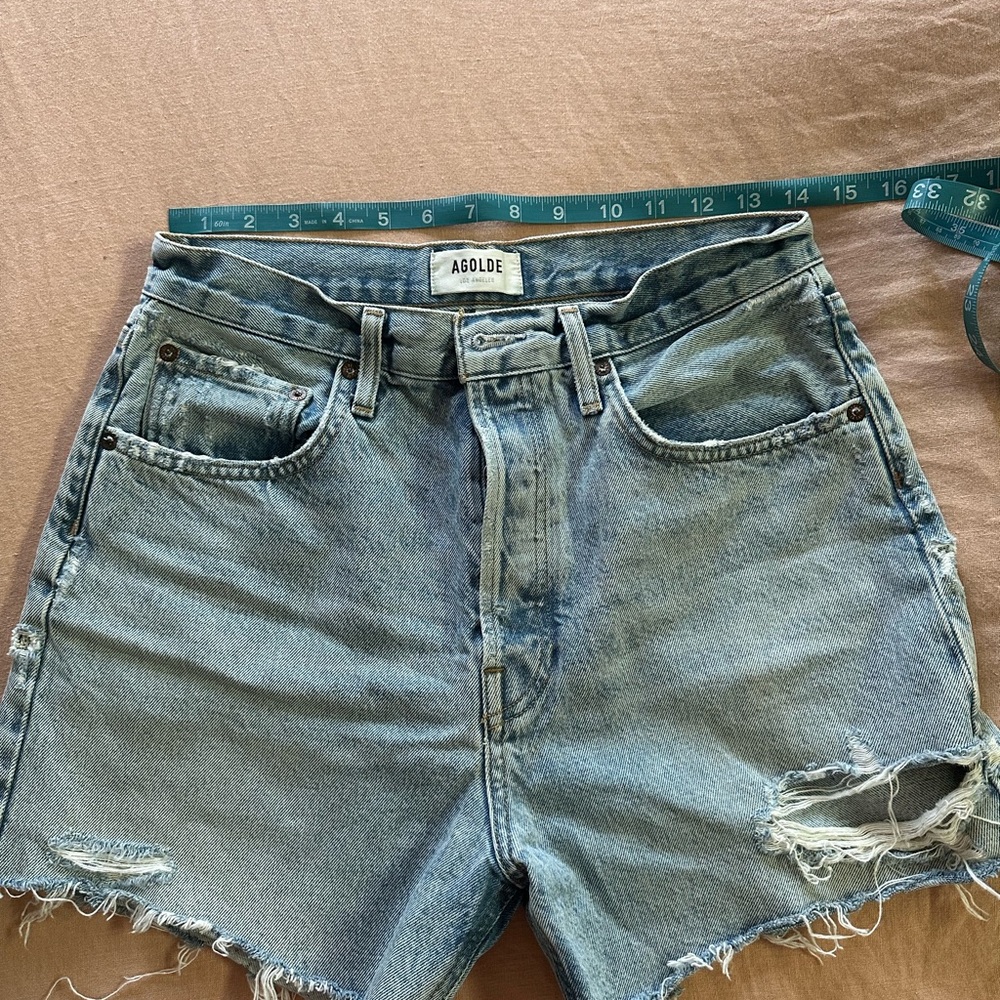 Agolde Distressed Light Blue Jean Shorts